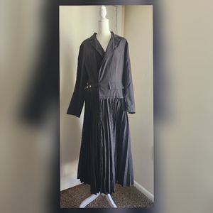 Press Button Flap Detail Pleated Shirt Dress